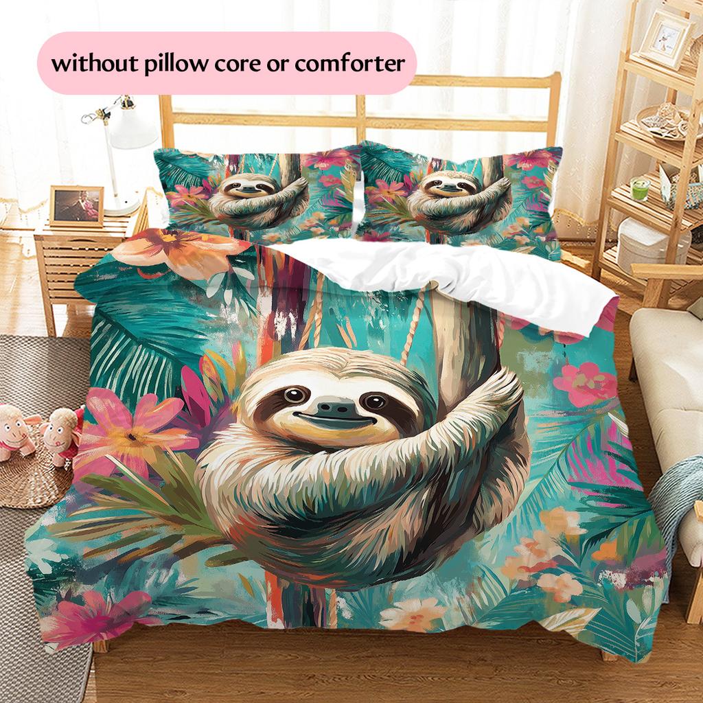 Jungle Sloth Pattern Bedding Quilt Set Home Decoration Gift (1 * duvet cover + 2 * pillowcase without core)
