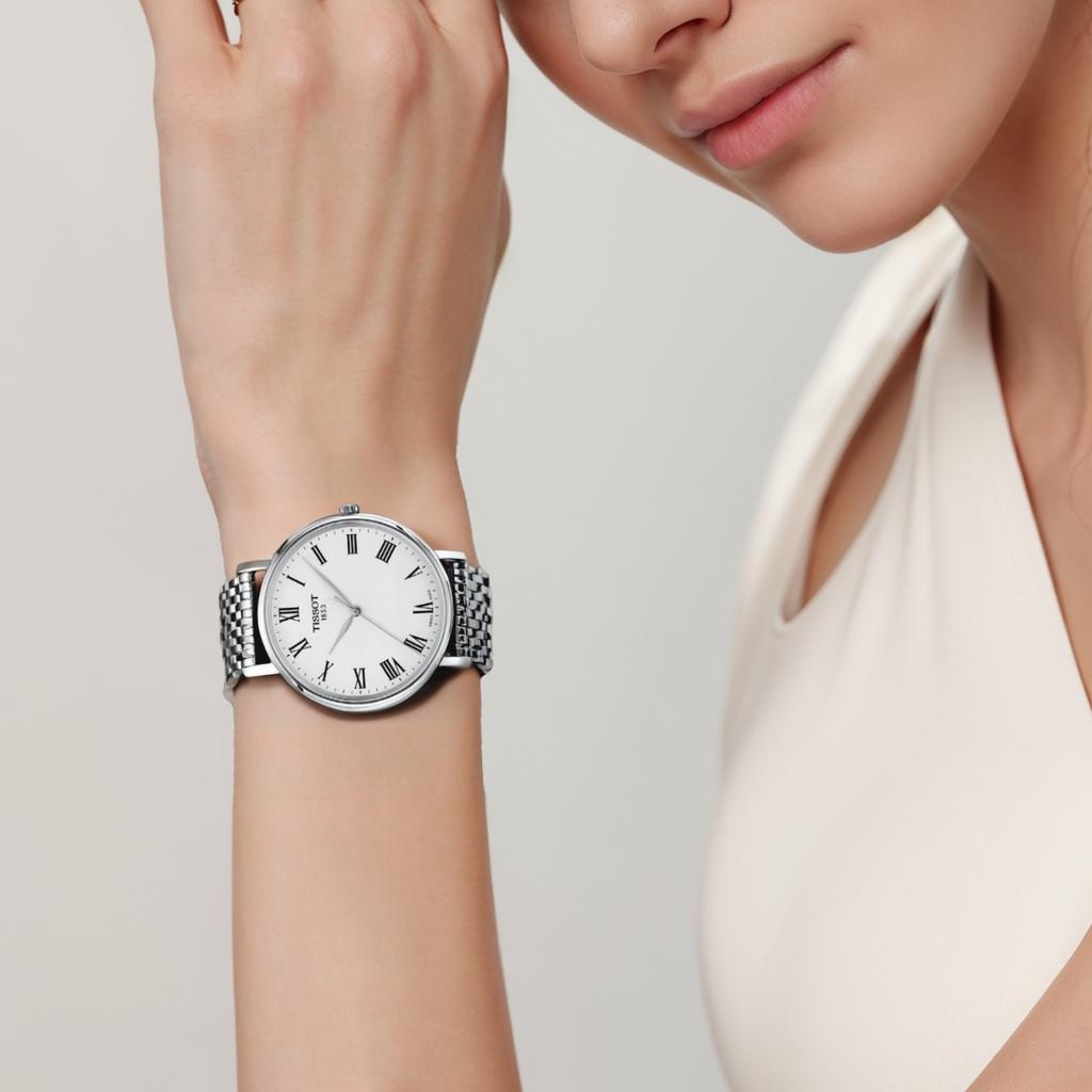 Tissot Quartz Movement 50M Waterproof Watch 40Mm White Dial Stainless Steel Case Stainless Steel Bracelet Unisex watches Silver T143.410.11.033.00