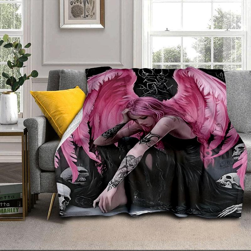 Ethereal pink Angelic skull Blanket Flannel Blanket for bed, sofa, Camping, Hiking, Picnic Essentials, gift for family Fan gifts