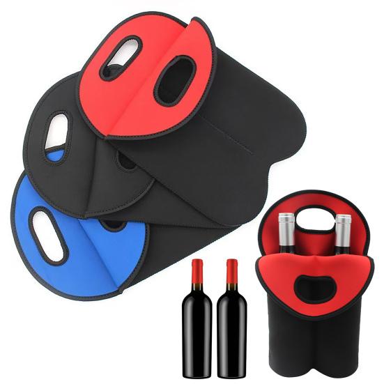 Neoprene Double Wine Tote Bag Reusable Carrier Cooler for 2 Standard 750ml Bottles Wine Bottle Gift Bags for Travel Picnic Wedding