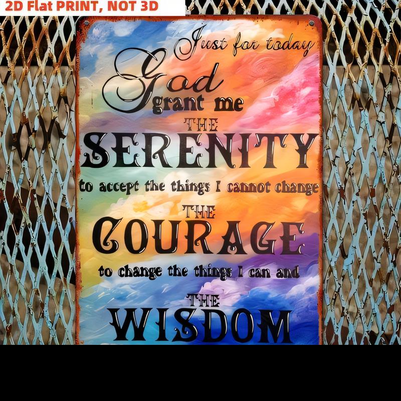 Tin Sign Just For Today Good Grant Me Serenity Courage Quote Vintage Retro Metal Wall Decor D Flat Print Style for Living Roo