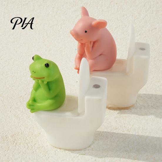 Unique Shelf Display Items 2Pcs Resin Meditation Pig And Frog Figurines, Funny Toilet Animal Ornament for Desktop Cute Desk Decompression Ornaments