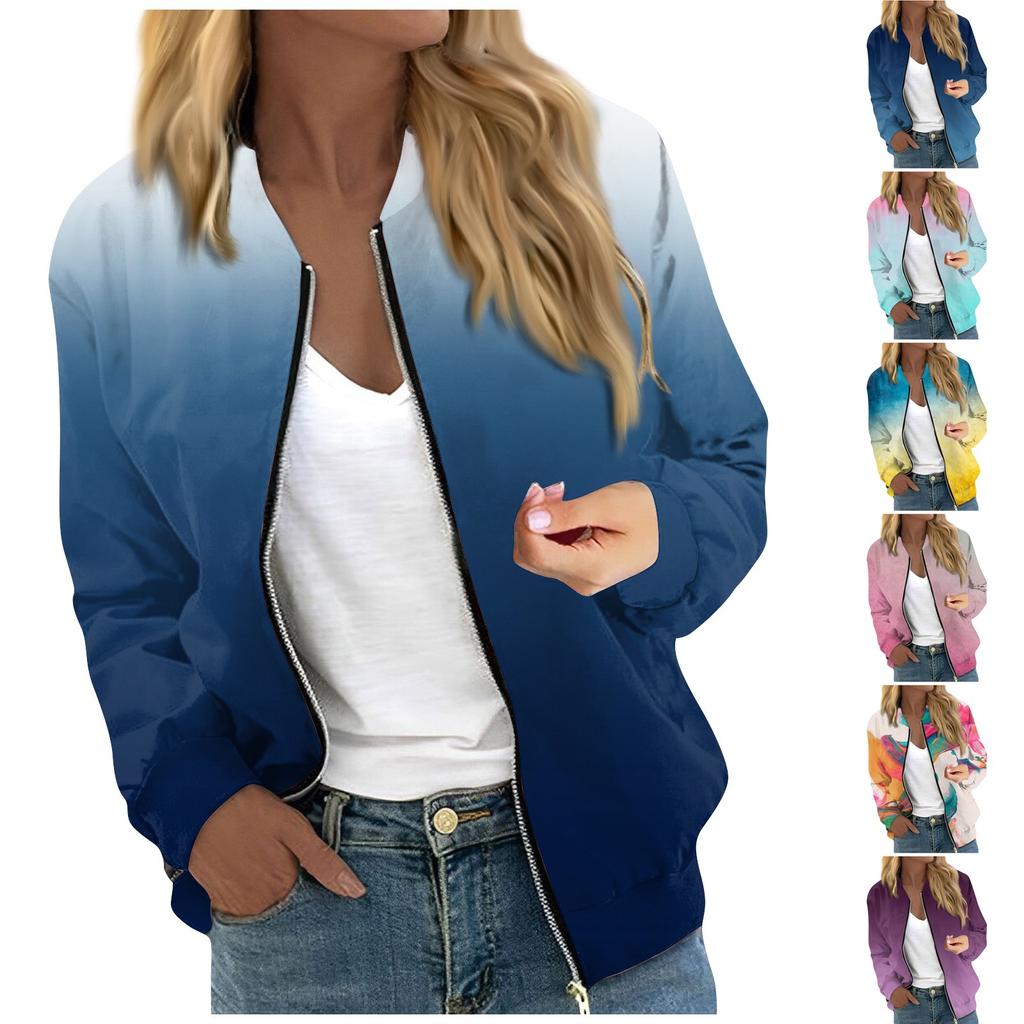 Куртки для женщин, легкие укороченные куртки с длинным рукавом на молнии, модная верхняя одежда с принтом, повседневные стеганые куртки с карманами