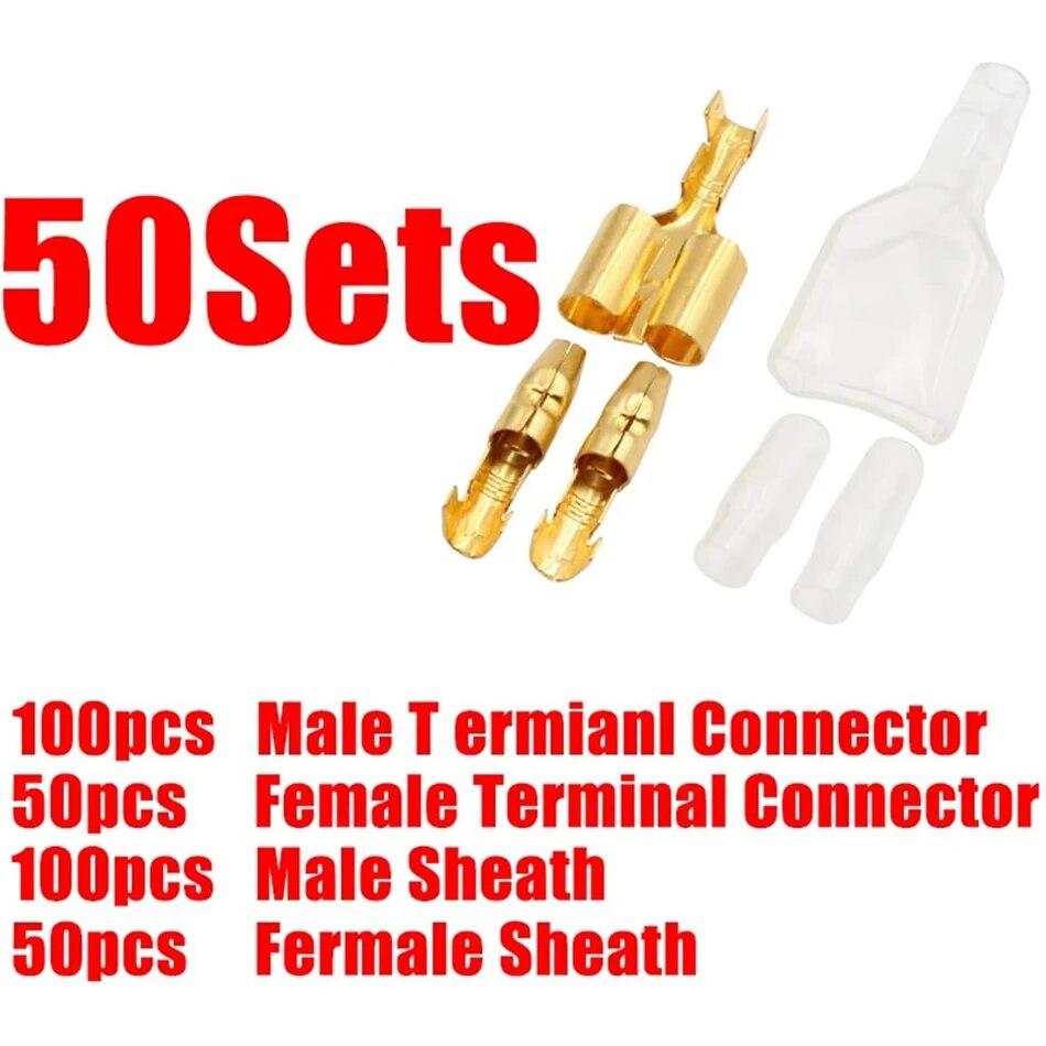 50Sets One Female and Two Male 4.0 Bullet Terminal Electrical Wire Connector Diameter Male Female 1:2 Transparent Sheath