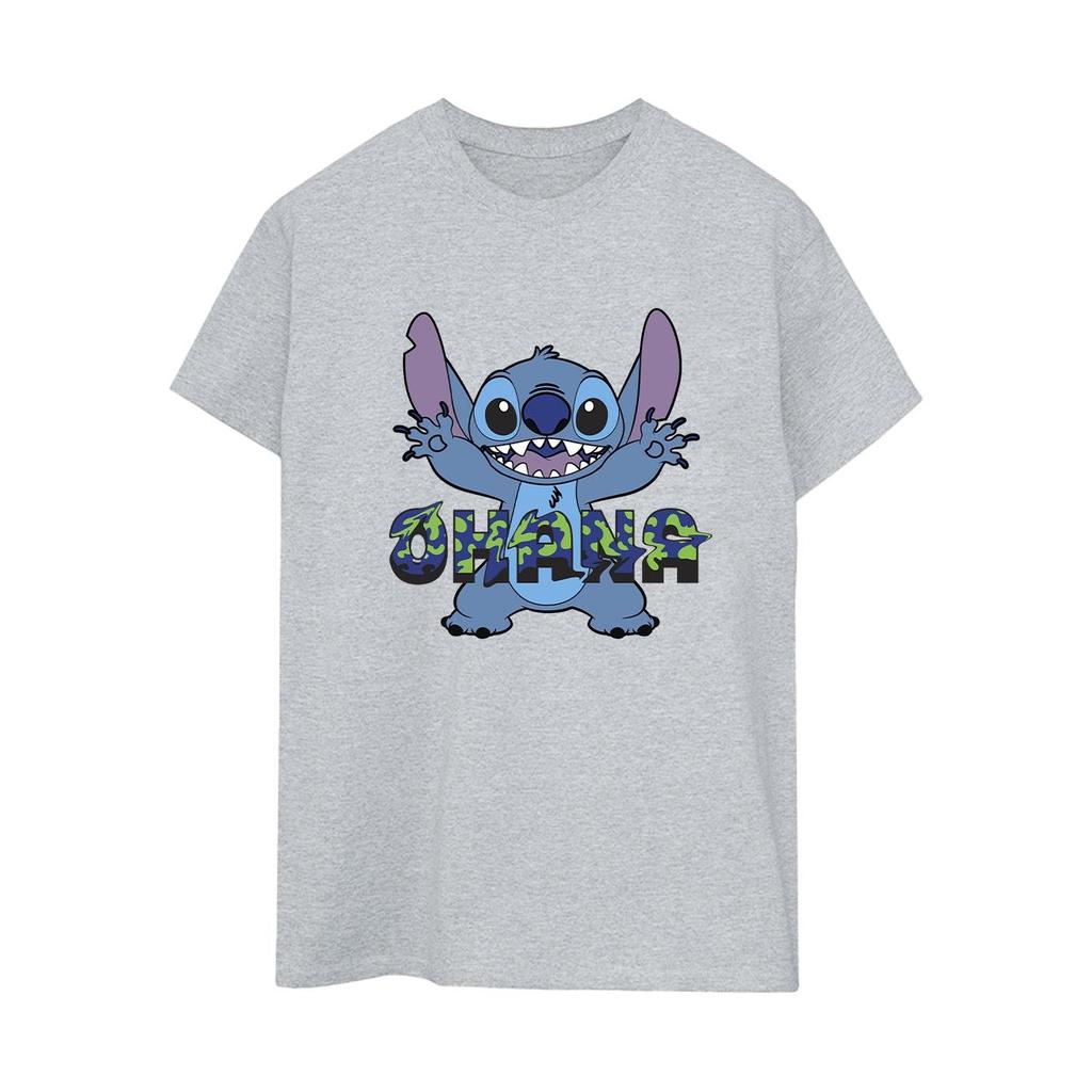 Disney Womens/Ladies Lilo And Stitch Ohana Blue Glitch Cotton Boyfriend T-Shirt