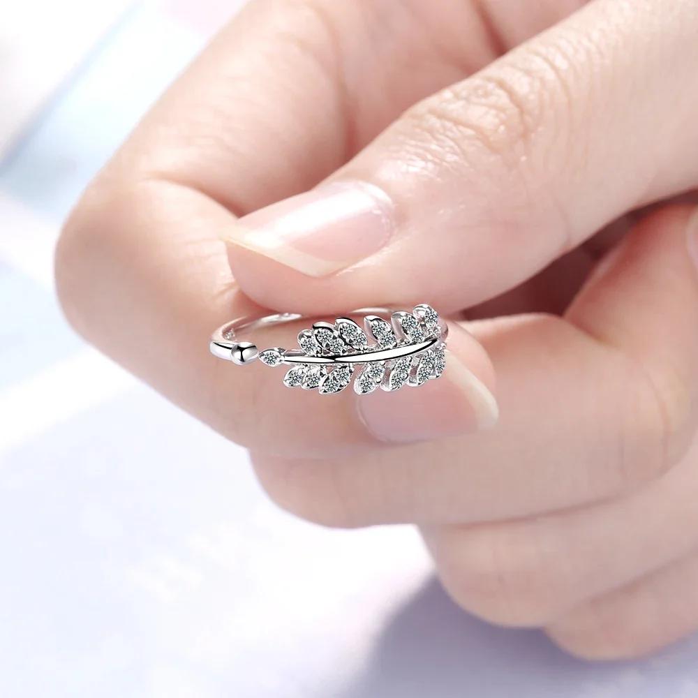 925 Sterling Silver Leaf Ring Olive Branch Open Adjustable Ring Elegant Wedding Party Jewelry Gift for Women & Men