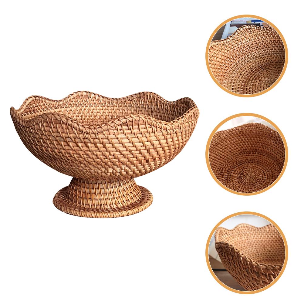 Natural Rattan Woven Fruit Plate Key Bowl for Entryway Table Storage Baskets Small Round Organizing Wallet Bathroom Base