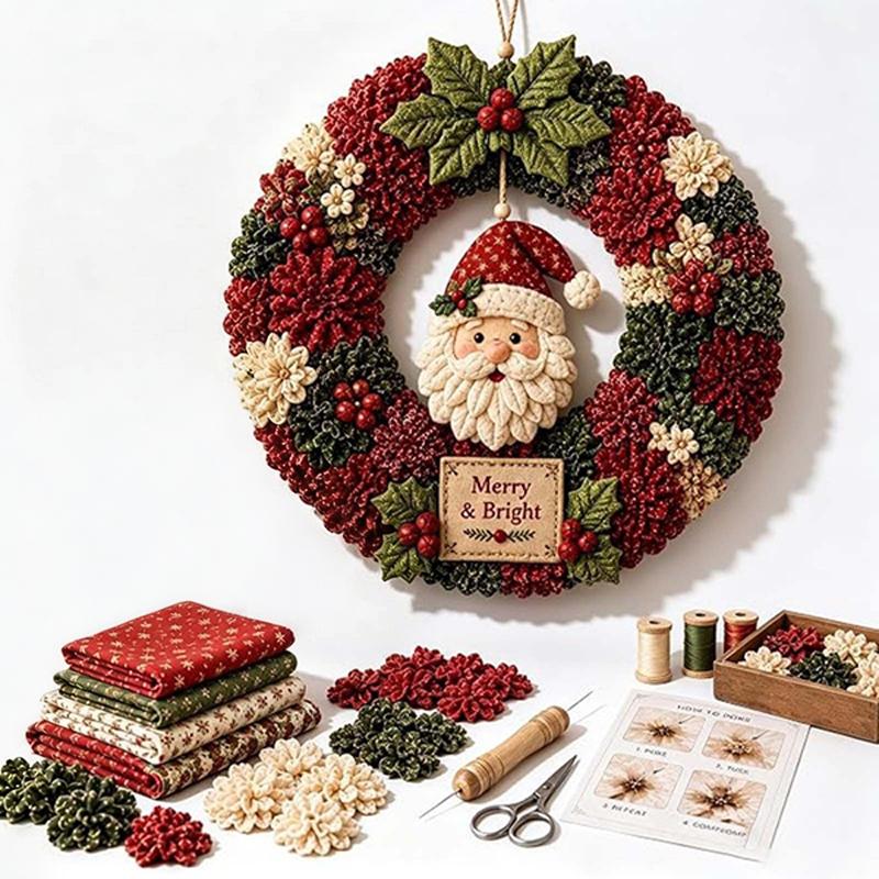 3D Fabric Poke Wreath Diy Christmas Theme Kit 3D Hanging Fabric Poke Art Kit Christmas Wreath 2026 Christmas Atmosphere Decor
