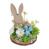 Wooden Easter Bunny Decoration Farmhouse Rustic Artificial Flower Colorful Egg Rabbit Table Sign Desktop Ornament