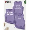 ThinkHappy Text Combination Gift Print Pattern Round neck3Pack of Sleeveless Vests for Women In Spring, Summer, and Autumn
