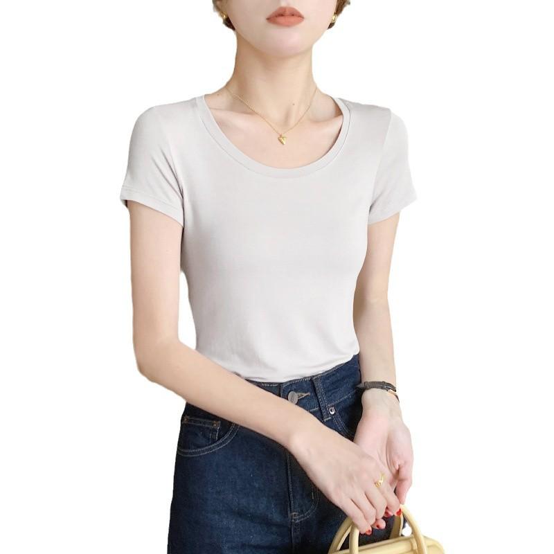 Женская летняя модальная приталенная футболка большого размера с коротким рукавом черного цвета