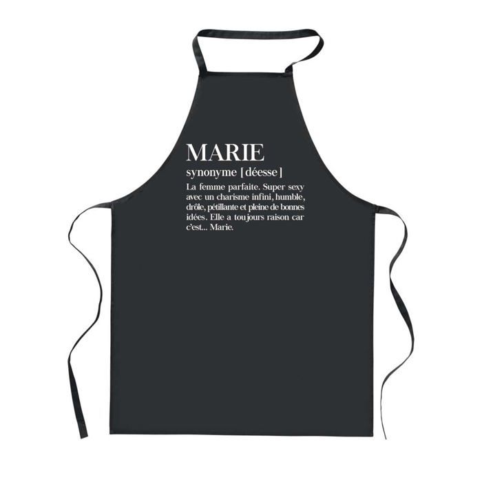 Tablier de cuisine - Marie Définition - Noir - Impression bretonne - Coton résistant, fabrication France