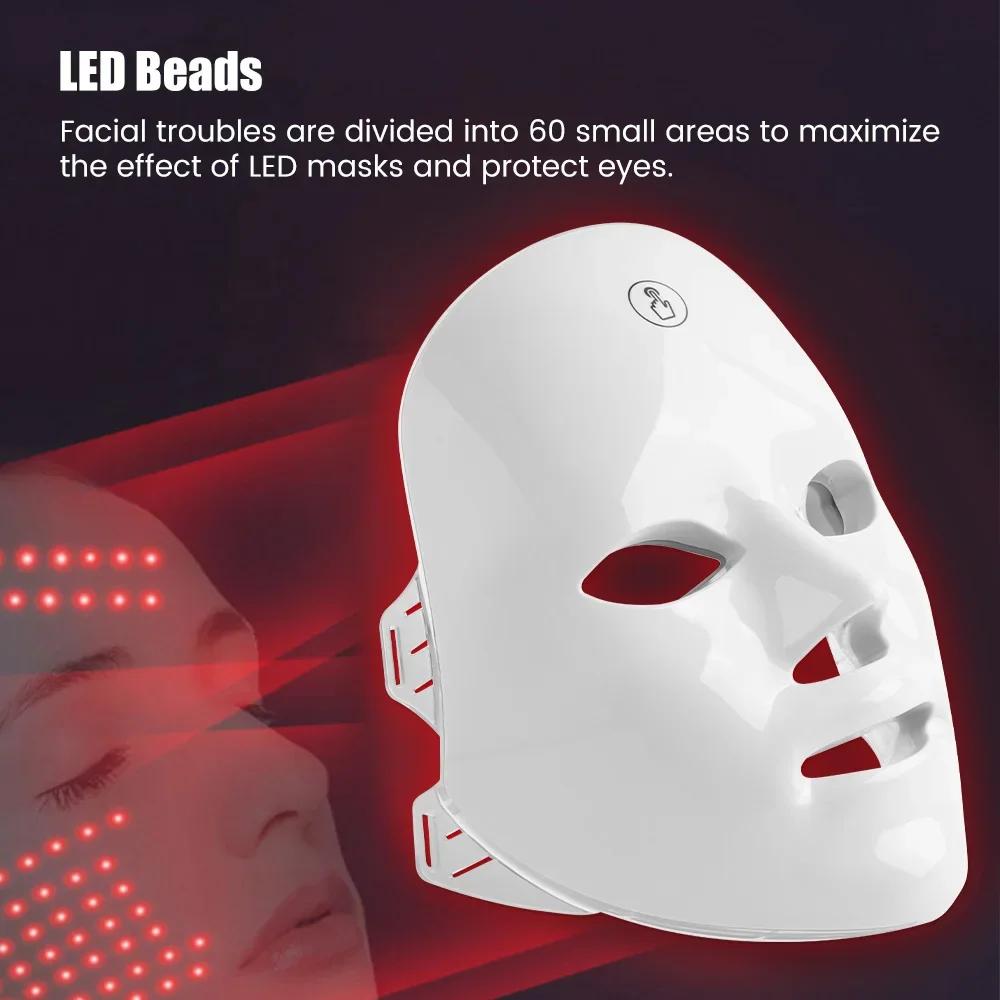 Rechargeable 7-Color LED Photon Facial & Neck Mask — Skin Rejuvenation, Whitening, Face Lifting, Anti-Wrinkle Beauty Device for Home SPA