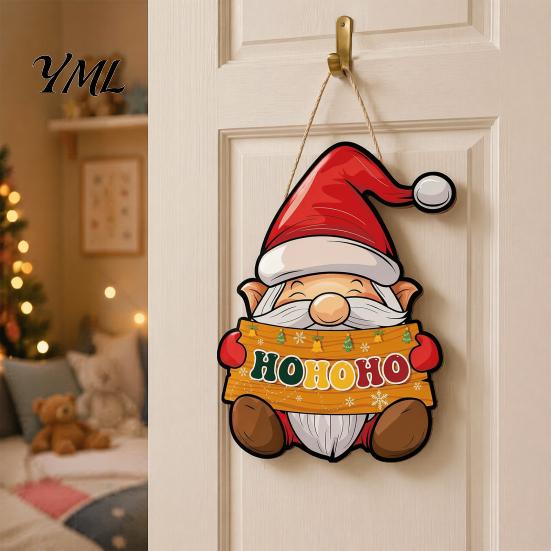 Whimsical Gnome Holiday Gifts Christmas Door Sign, Shape with Adjustable Hemp Rope, Vintage Hanging Winter Party Supplies Decoration Wall Signs,