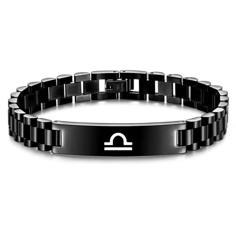 Stainless Steel Geometric Zodiac Bracelet Men Laser-Etched 10mm Wide Adjustable Cuff Bangle Jewelry