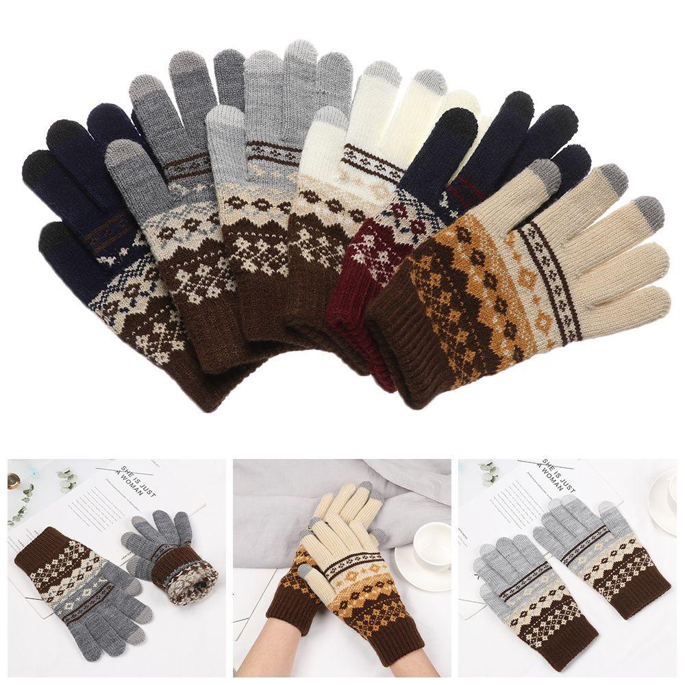 Fashion Elastic Thick Knitted Touch Screen Mittens Winter Gloves Full Finger Gloves