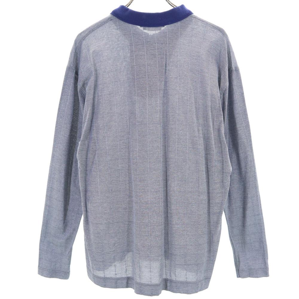 Salvatore Ferragamo Made In Italy Check Long Sleeve Polo Shirt L Gray Zip Men's Used