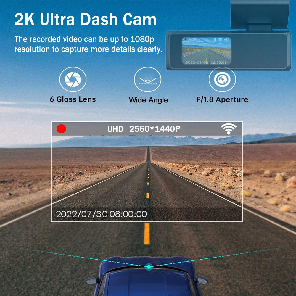 2K WiFi 1400P Мини Скрытая Видеорегистратор для Автомобилей с 1,5-дюймовым экраном Видеокамера на Приборной Панели Передний Регистратор Встроенный WiFi,Ночное Видение,WDR,Приложение