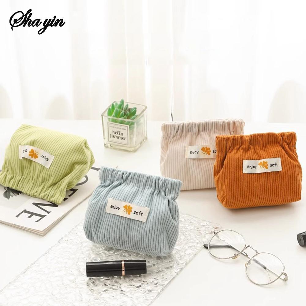 1PC Corduroy Clover Storage Bag Handheld Bag Bullet Storage Bag Lipstick Cosmetics Storage Bag Convenient Mini Wallet