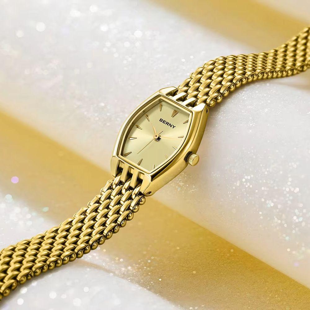 BERNY Gold Watches for Women Luxury Slim Elegant Ladies Quartz Watch Golden Stainless Steel Fashion Dress Wristwatch