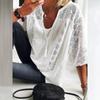 Women‘s Cotton Linen Tunic Tops V Neck 3/4 Sleeve Casual Loose T-Shirt Ladies Fashion Daily Clothing