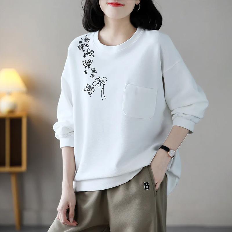 Толстовка для женщин из хлопка, свободная, большого размера, утолщенная, удобная, с круглым вырезом, повседневная, свитшот