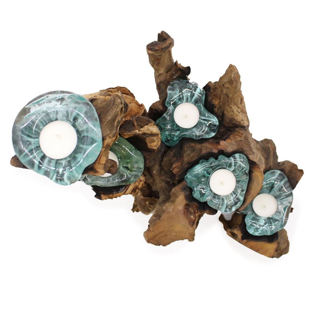 Glass Candle Holder 5 Wood Base