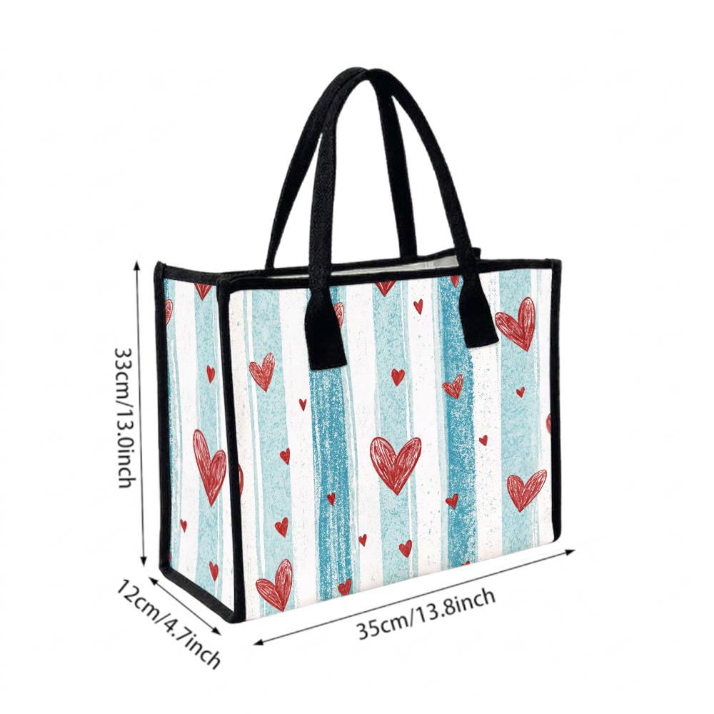Romantic Heart Print Tote Bag Casual Daily Use Stylish Versatile Portable Lightweight Women Handbag