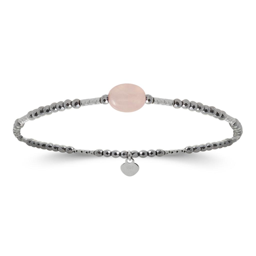Les Trésors De Lily [R4095] - Silver Bracelet 'Mineralia' Rose Quartz Silver Gray (rhodium) - 16 Cm - 8x6 Mm