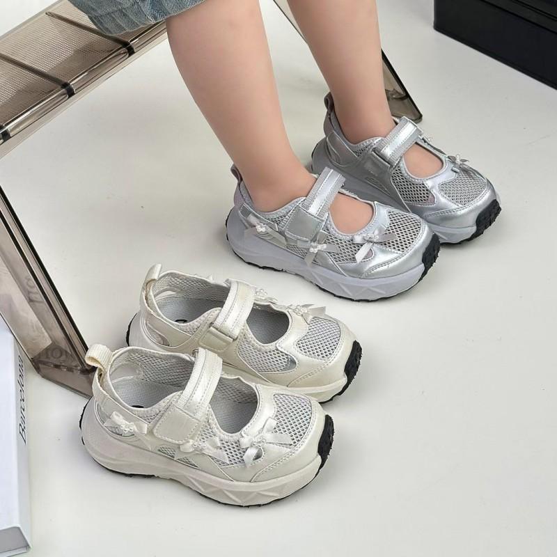Kids Breathable Mesh Sandals With Bow Detail Closed-Toe Slip-On Shoes Girls Boys Outdoor Activity