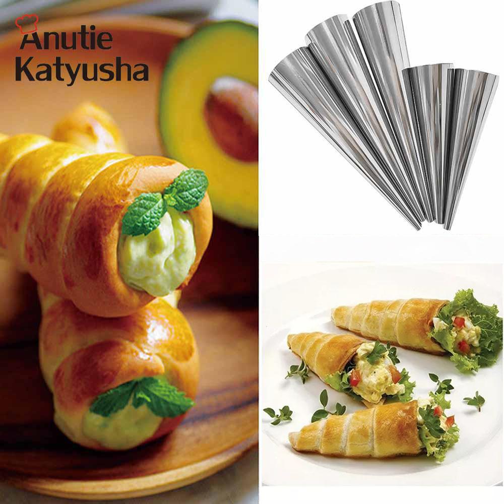 6Pcs Stainless Steel Spiral Croissants Molds Pastry Cream Horn Cake Bread Mold Roll Moulds Pastry