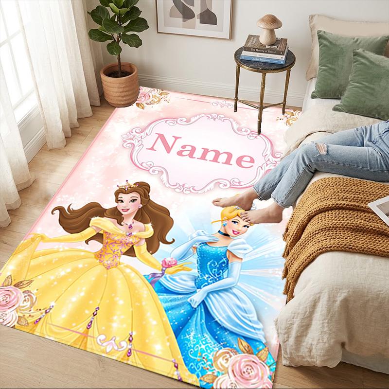 Personalized Name Princesses' Garden Living Room Non-Slip Area Rug Soft Carpet for Bedroom Kids Playroom Sofa,Office Home Decor Doormat