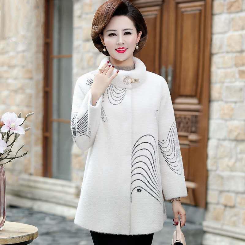 Autumn and Winter Coat Noble Mid-length Imitation Mink Velvet Coat Middle-aged and Elderly Women's Autumn Fashion Windbreaker