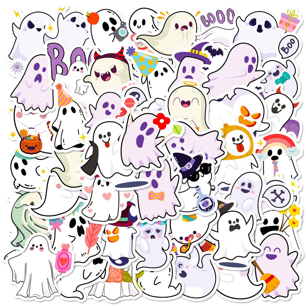 50 Halloween Series White Ghost Stickers Cute Cartoon Festival DIY Decoration Stickers