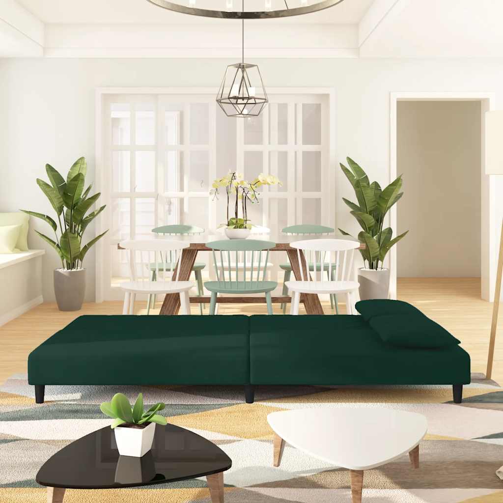 2 Seater Sofa Bed with 2 Cushions Dark Green Velvet