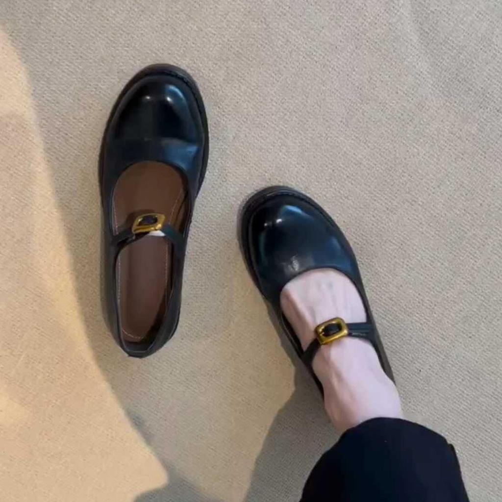 Туфли из овчины в ретро-британском стиле с круглым носком, женские туфли Мэри Джейн из кожи на толстом каблуке, легкие туфли с открытым носком