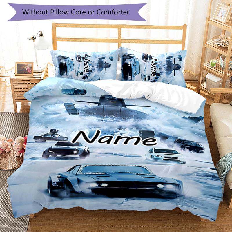 3pcs Custom Name Fast and Furious Bedding Set Duvet Cover Closure Includes 1 Duvet Cover & 2 Pillowcases for All Seasons Bedroom Decor
