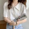 Navava Women Retro Romantic Sheering Big Collar Short Sleeve Blouse Shirt Nb3085