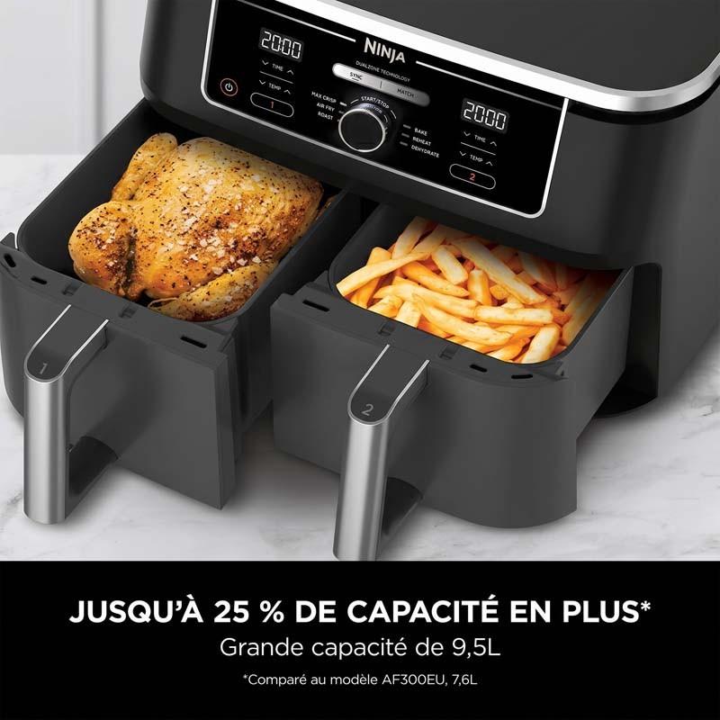 Ninja - Af400eu - Noir Argent - Friteuse Sans Huile Double Tiroir 9,5l - 6 Programmes