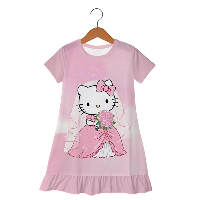Пижама Детская Hello Kitty Летняя Юбка Модная Повседневная 3-6 Лет Платье для Девочек