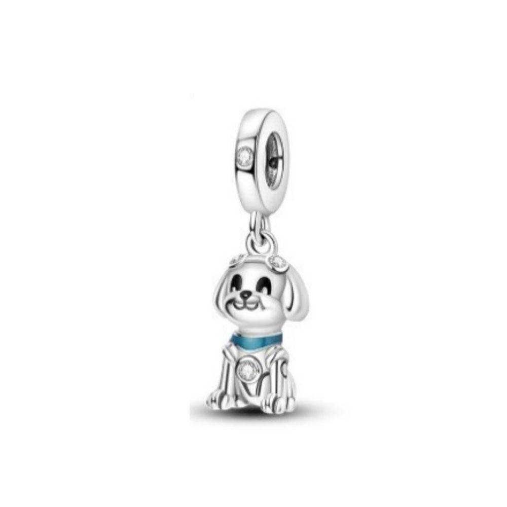 Shiny Zircon Puppy Wolf Charms Dog Claw Bones Clip Beads Safety Chain Pendant Fit Bracelet Women DIY 925 Silver Jewelry