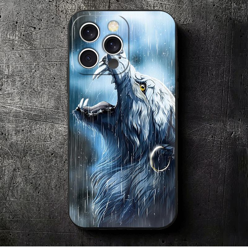 Мягкий чехол для телефона с изображением Волка-Луны для iPhone 16 16E 17 Air 15 Pro Max 14 Plus 13 Mini 11 12 7 Черная задняя крышка