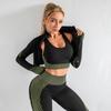Ayollar uchun yuqori elastik choksiz yoga to'plami: Yevropa va Amerika uslubidagi uch qismli son ko'taruvchi fitnes kiyimi