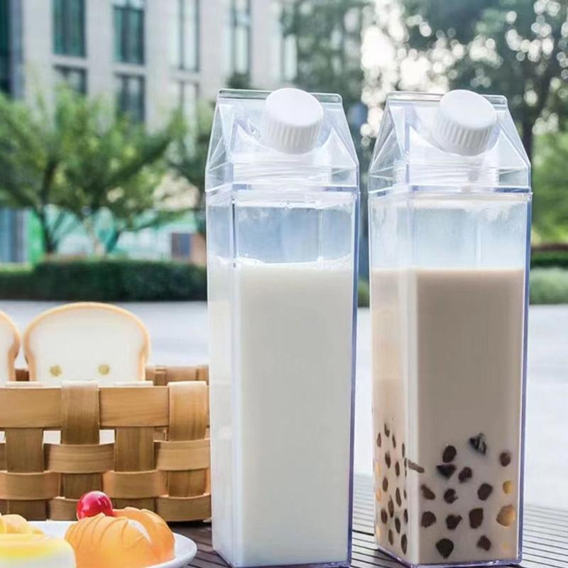 Double Capacity Square Milk Cup 500ML 1000ML Clear Construction Ergonomic Grip Spill Resistant Designs
