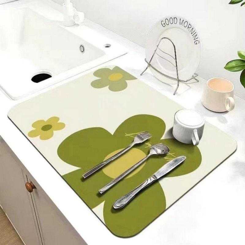 Милый стиль Цветочные принты Кухонные дренажные коврики Нескользящий коврик для раковины Изоляционные подставки для тарелок и мисок Доступны в нескольких размерах
