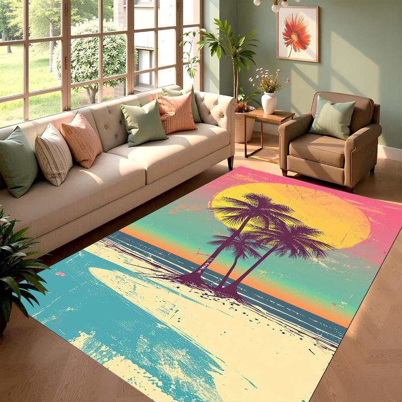 Tropical Sunset Door Mat & Rug Non-Slip Carpet for Entryway Kitchen Laundry Room Beige Teal Orange Pet-Friendly Floor Mat & Rugs