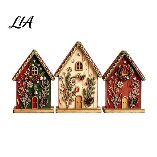 Decorative Wood Signs for Shelves 3Pcs/Set Christmas Wooden Ornaments, Rustic Gingerbread Man Tree Tiered Tray Tabletop Ornaments Decor, Farmhouse