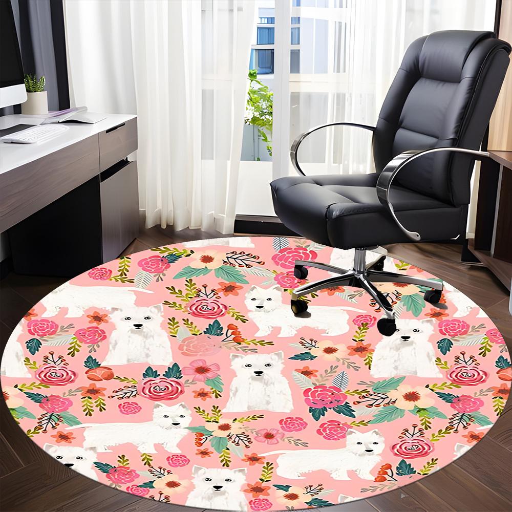 1pc Floral Dogs Pattern Chair Carpet for Office, Non-slip, Soft and Durable Office Rug for Decoration, Perfect for Office yy260105028