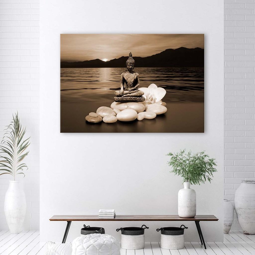Canvas print, Buddha on stones brown