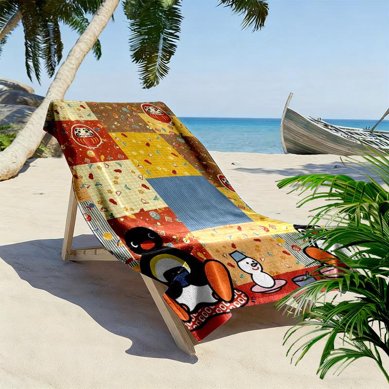 Pingu Cartoon Print Beach Towel, Large Soft Quick Dry Towel for Beach Camping Swimming
